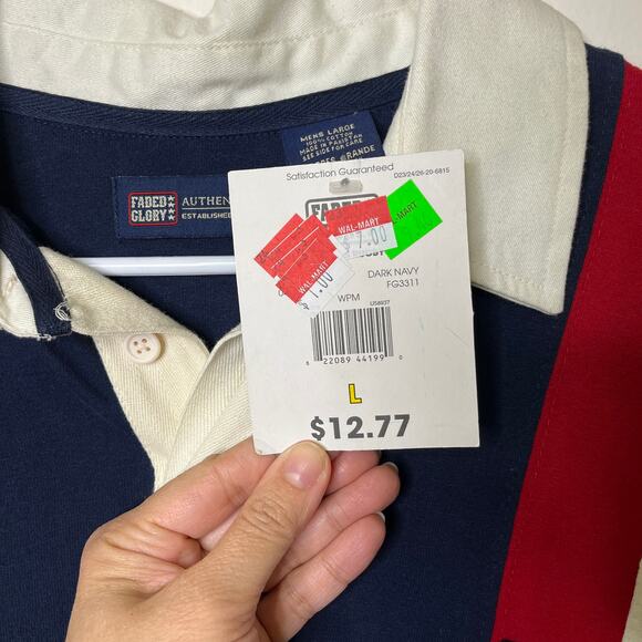 NEW VTG Y2K Faded Glory Men's Collared Shirt Large Blue Striped Polo - Picture 4 of 5